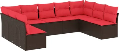 Produktbild von vidaXL 9-tlg. Garten-Sofagarnitur mit Kissen Braun Poly Rattan