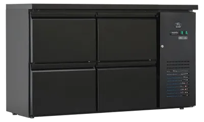Produktbild von Gastro Barkühler | Barkühlschrank | Flaschenkühltisch | Schwarz | 4 Schubladen | 280 Liter | +2 bis +8 °C