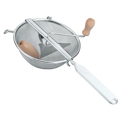 Produktbild von Metaltex Passiermaschine, 20 cm, verzinnt, weiß/silber, mit mittelfeinem Gewebe und Holzkurbel