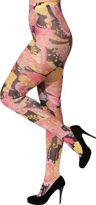 Produktbild von O41030-rose-bunt Damen Flowerpower Hippy Strumpfhose