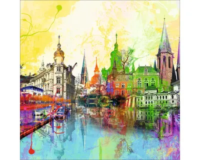 Produktbild von Glasbild Oldenburg Wahrzeichen bunt III 50x50 cm