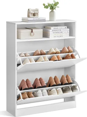 Produktbild von VASAGLE Schuhschrank 2 Klappen Schuhkipper Schuhregal 24x80x102 cm weiß