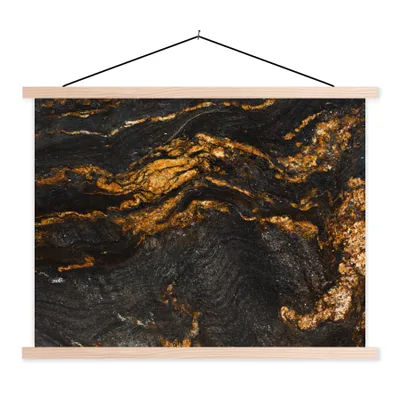 Produktbild von MuchoWow® Textilposter Marmor - Limette - Schwarz - Gold - Marmoroptik - Luxus 120x90 cm mit holzfarbenen Rahmen - Magnetisch