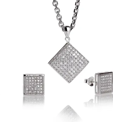 Produktbild von Zirkonia Schmuck-Set 4tlg. Silber 925 Rohdiniert Und Silber Kette 45cm- Damenschmuck