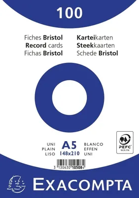 Produktbild von Exacompta 100 Karteikarten blanko Ungelocht in Folie 148x210 mm Weiß