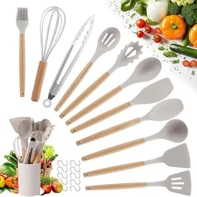 Produktbild von Famanu Küchenutensilien-Set 22-teilig mit Holzgriffen, BPA-frei und hitzebeständig
