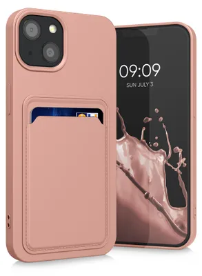 Produktbild von kwmobile Handyhülle für Apple iPhone 13 Hülle mit Kartenfach - TPU Case - Kabelloses Laden - Schutzhülle Cover in Grapefruit Pink