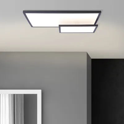 Produktbild von BRILLIANT moderne Deckenleuchte Bility| Dimmbar über Wandschalter per easydim | Zweistöckige eckige LED Deckenlampe in schwarz| 36W 3.600 Lumen und 3.000 Kelvin warmweiß