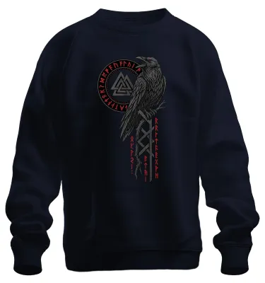 Produktbild von Wikinger Rabe Valknut Runen Odin Wotansknoten Walhalla Pagan Sweatshirt Pullover, Navy, M