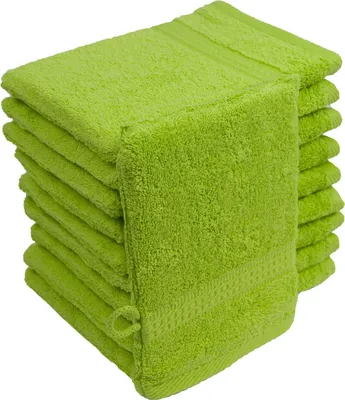 Produktbild von Waschhandschuhe Waschlappen 10er Set Apfel Grün 100 % Baumwolle Frottee 500g/m² 16x21