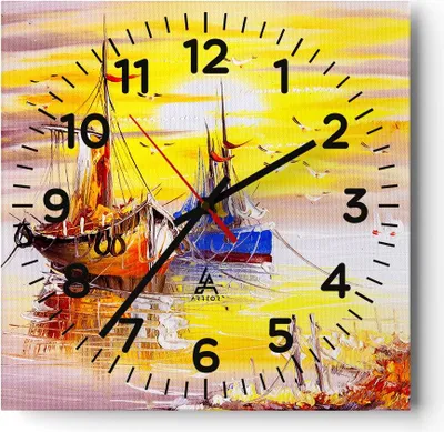 Produktbild von Wanduhr - Quadrat - Glasuhr - Boote Sonne Meer Reisen - 40x40cm - Schleichendes Uhrwerk - Lautlos - zum Aufhängen bereit - Dekoration Modern - Wanddekoration aus Glas - C4AC40x40-2882