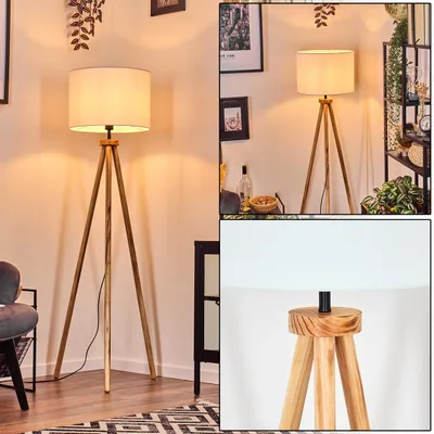 Produktbild von Schiavonea Stehlampe mit Holzfuß und Schirm aus Stoff