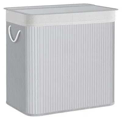Image de Panier à linge avec 3 compartiments – Bambou – 150 litres – Gris – 60 x 40 x 61,5 cm