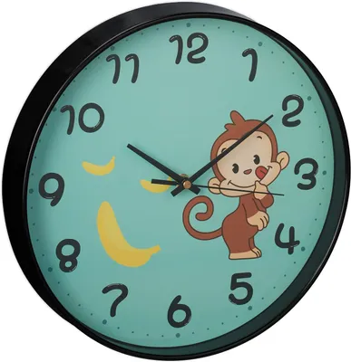 Zdjęcie produktu dla Zegarek ścienny dla dzieci "Kinderklok" - średnica 29,5 cm - analogowy - z cyframi - dla chłopców i dziewczynek - do pokoju dziecięcego - turkusowy