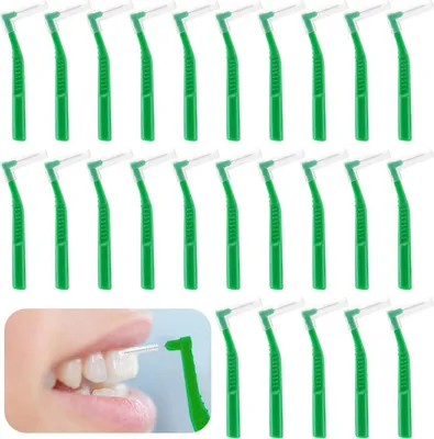 Image de Brosses interdentaires 25 pièces 0,8mm en forme de L Brosses interdentaires Vert