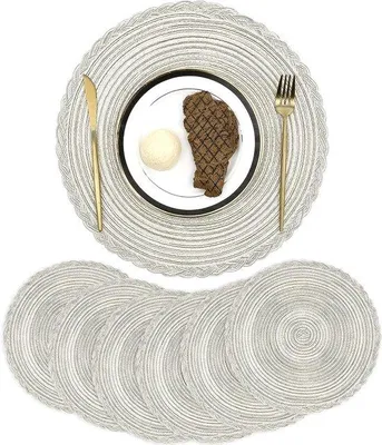 Produktbild von Famanu Platzset Set aus 6 geflochtenen, hitzebeständigen, runden Platzsets - cremefarben