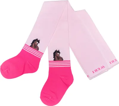 Produktbild von Kinderstrumpfhosen für Mädchen aus Baumwolle Pferdchen Rosa Größe 92-98