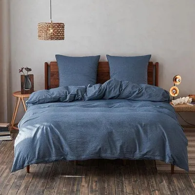 Produktbild von Unyqoos® Bettwäsche 155 x 220 cm, 100% gewaschene Baumwolle (stonewashed), , inkl. Bettbezug + 1 Kissenbezug 80 x 80 cm, blau