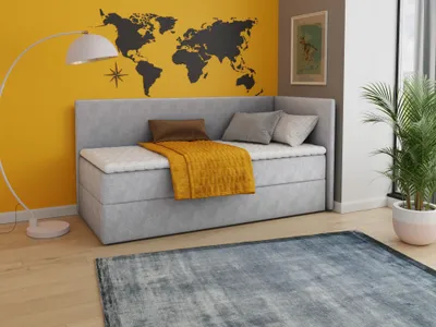 Produktbild von Boxspringbett Flame mit Bettkasten - Einzelbett mit Bonell-Matratze und Topper, Polsterbett, Universelle Bettseite, Bett, Schlafzimmer, Kinderzimmer (Grau (Paros 05), 100 x 200 cm)