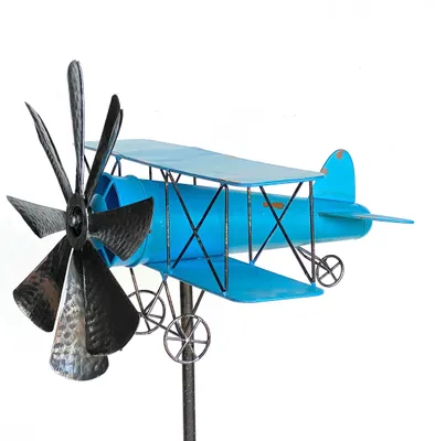 Obrázok produktu pre DanDiBo Záhradná zástrčka Kovové lietadlo XL 160 cm Double Decker Blue 96099 Veterná zvonkohra Veterné koleso Odolné voči poveternostným vplyvom Záhradná dekorácia Záhradný personál Ground Plug
