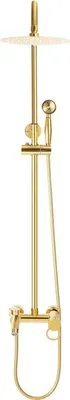 Immagine prodotto di Sistema doccia - Set a parete - Altezza regolabile 80–117 cm - Soffione Ø 20 cm - Doccetta girevole a 360° - Ottone - Finitura lucida - Oro