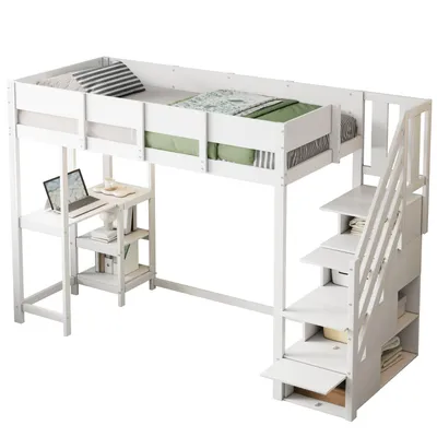 Produktbild von Multifunktionales Etagenbett mit Stauraum Hochbett mit Ablage,Bettgestell aus massivem Kiefernholz mit Lattenrost,Bett für Kinder und Jugendliche