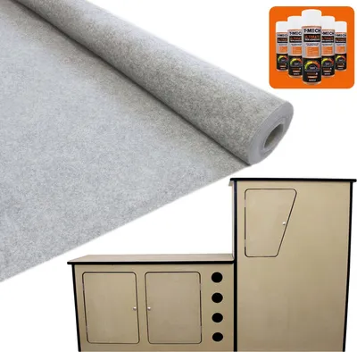 Image de Ensemble pour VW T4 : cuisine de caravane et habillage intérieur de 11 m² gris argenté pour camping-car, caravane ou fourgon aménagé, comprenant un kit de cuisine, un tapis de sol et un habillage intérieur avec adhésif