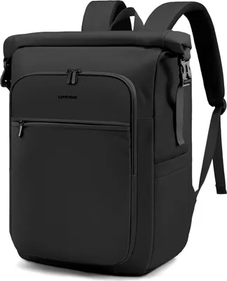 Image de Rolltop Sac à dos Femme Hommes 15,6 pouces Sac à dos pour ordinateur portable Backpack Noir