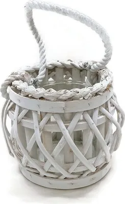 Zdjęcie produktu dla Lampion szklany z wikliną 13cm LAMPION biały