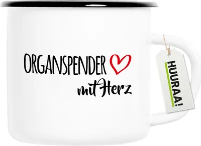 Produktbild von Huuraa Emaille Tasse Organspender mit Herz 300ml Vintage Campingbecher Geschenkidee