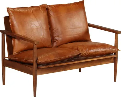 Zdjęcie produktu dla vidaXL 2-częściowa sofa z brązowej skóry naturalnej i litego drewna akacjowego