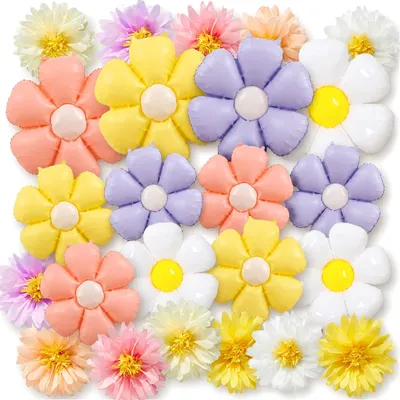 24er Set Margeriten-Ballons mit Papierblumen-Pompons
