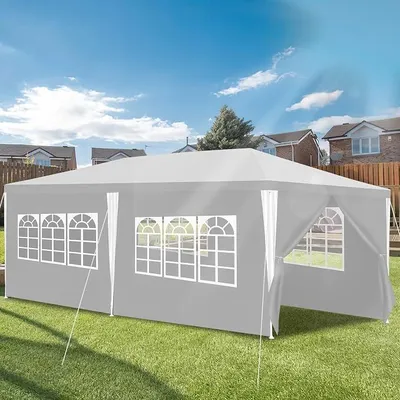 Produktbild von Pavillon 3x6m Wasserdicht Gartenpavillon Weiß Gartenzelt Partyzelt UV Schutz mit Seitenteilen und großen Fenstern Stabil Winterfest für Hochzeiten Freien Garten Party
