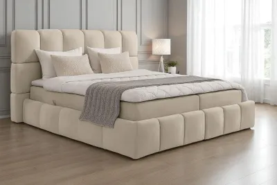 Produktbild von KSHOMECONCEPT Boxspringbetten AURA mit Bonell Matratze H3 und Topper, Zwei Bettkasten 180x200 cm, Beige