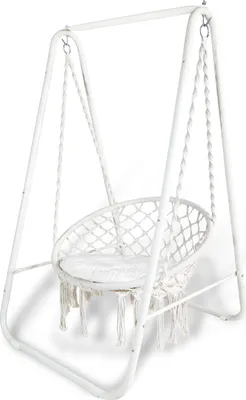Produktbild von Frame makramee hängesessel Indoor & Outdoor Garten Hängesitz Hängesessel mit Gestell Kissen Hängeschaukel Hängestuhl Bis 100kg,Color:beige