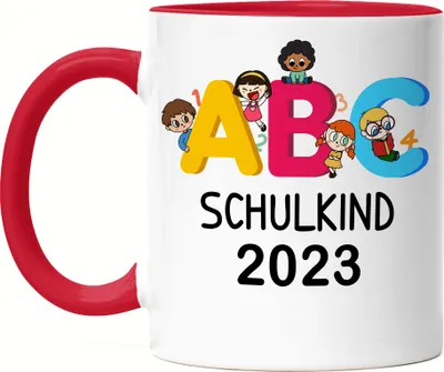 Produktbild von ABC Schulkind 2023 Tasse Rot Einschulungsgeschenk 1. Klasse Grundschule Geschenkidee