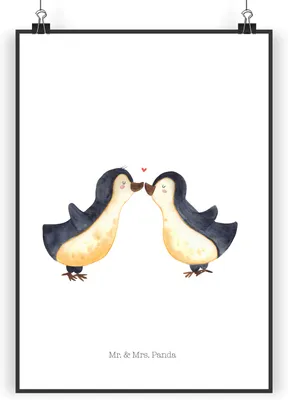 Produktbild von Mr. & Mrs. Panda Bild Pinguin Liebe DIN A5 - Weiß - Geschenk, Hochzeitstag, Freundin, drucke, Plakat, Kunstdruck, Große, Liebesspruch, Wanddekoration, Pärchen, wanddeko