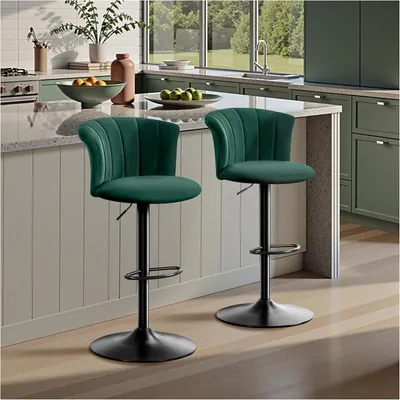 Produktbild von STOOLINK 2er Set Barhocker Höhenverstellbar Samt Barstuhl Grün 360° Drehbar