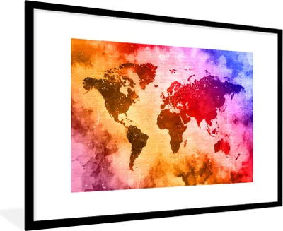 Produktbild von MuchoWow® MuchoWow® Gerahmtes Poster Weltkarte - Farbe - Farben 90x60 cm - Poster mit zchwarzem Bilderrahmen - Wanddekoration - Fotos