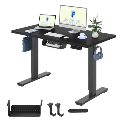 Produktbild von FLEXISPOT EN1 Höhenverstellbarer Schreibtisch 120x60cm elektrisch mit einteiliger Tischplatte, Kabelmanagement und Haken, 4 Memory-Funktion (Schwarz)