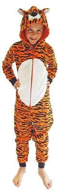 Produktbild von Kinder Karnevalskostüm Uni Jumpsuit Overall Onesie Schlafanzug in tollen Tier Motiven ; Tiger , 152