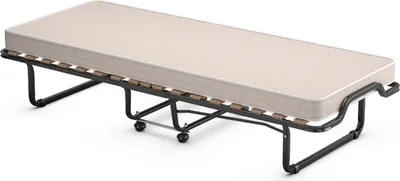 Image de Lit d'appoint pliant 80 x 200 cm Lit pliant avec matelas en mousse à mémoire de forme beige fabriqué en Italie Origine : Italie