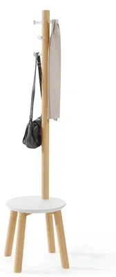 Immagine prodotto di Appendiabiti da terra - Con sgabello - 6 ganci - Bianco e naturale - 165 cm