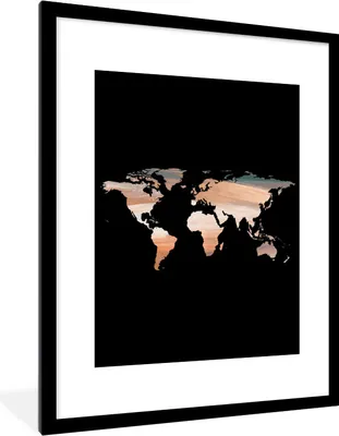 Produktbild von MuchoWow® Gerahmtes Poster Weltkarte - Farben - Schwarz 60x80 cm - Poster mit Schwarzem Bilderrahmen Wandposter Rahmen Foto Bilder - Wohnzimmer - Dekorationen - Prämie
