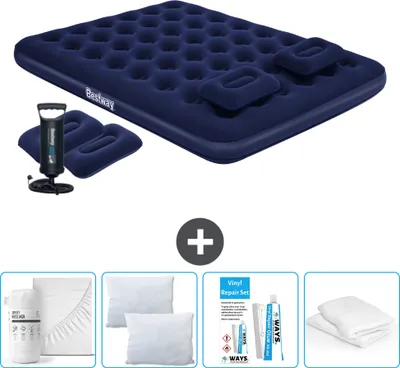 Immagine prodotto di Materasso ad aria Bestway - 2 persone - 152 x 203 x 22 cm - Blu - Pompa a mano inclusa - Cuscini - Accessori