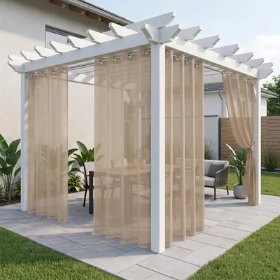 Obrázok produktu pre Vonkajšie závesy Transparentné Vodotesné Ochrana pred slnkom Súkromné závesy Vonkajšie závesy s očkami, 4 kusy, Khaki, Š132xV213cm