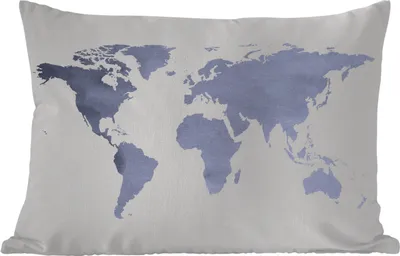 Produktbild von MuchoWow® Outdoor Kissen - Weltkarte - Blau - Grau - 60x40 cm - Wetterfest - Lounge Kissen - Zierkissen - Kissen für Innenräume
