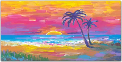 Produktbild von Coloray Bild aus Leinwand 140x70 Leinwand Dekoration - Palm Beach Sonnenuntergang