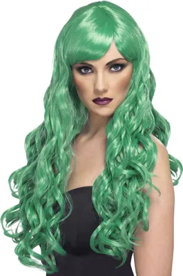 Produktbild von Langhaar Locken Pony Hexe Meerjungfrau Perücke grün