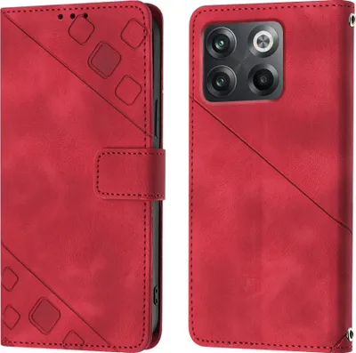 Produktbild von Hülle für OnePlus 10T 5G Prägung Flip Leder Brieftasche Schutzhülle mit Ständer Rot